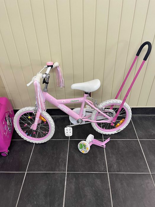 Bicicleta Infantil Rosa 16 com Rodinhas e Barra de Apoio