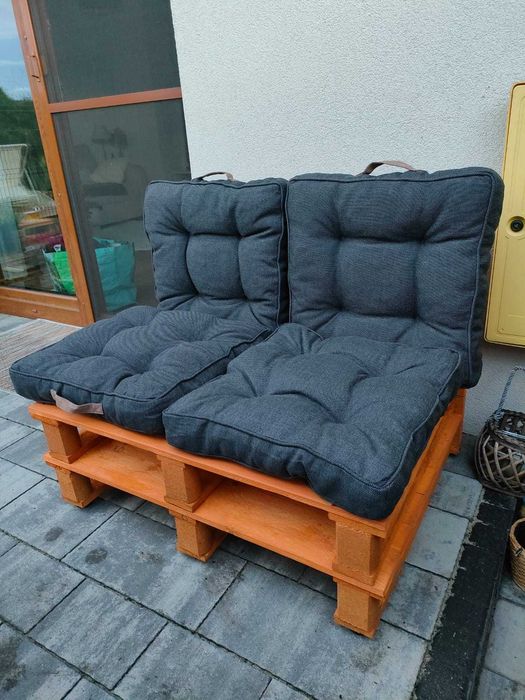 Ława ogrodowa z palet, impregnowana, poduszki w zestawie