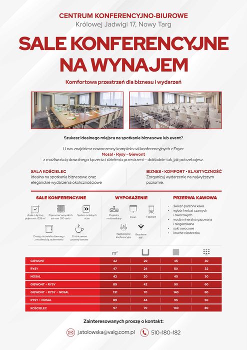 Sale Konferencyjne Nowy Targ na wynajem