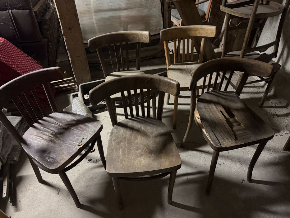 5x stare krzesła barowe PRL vintage, drewniane, retro, do renowacji