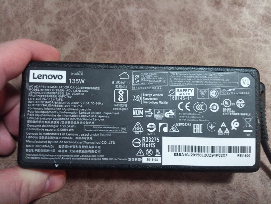 Електрошрот Lenovo 135w 20V 6.75А usb pin Оригінал Блок живлення