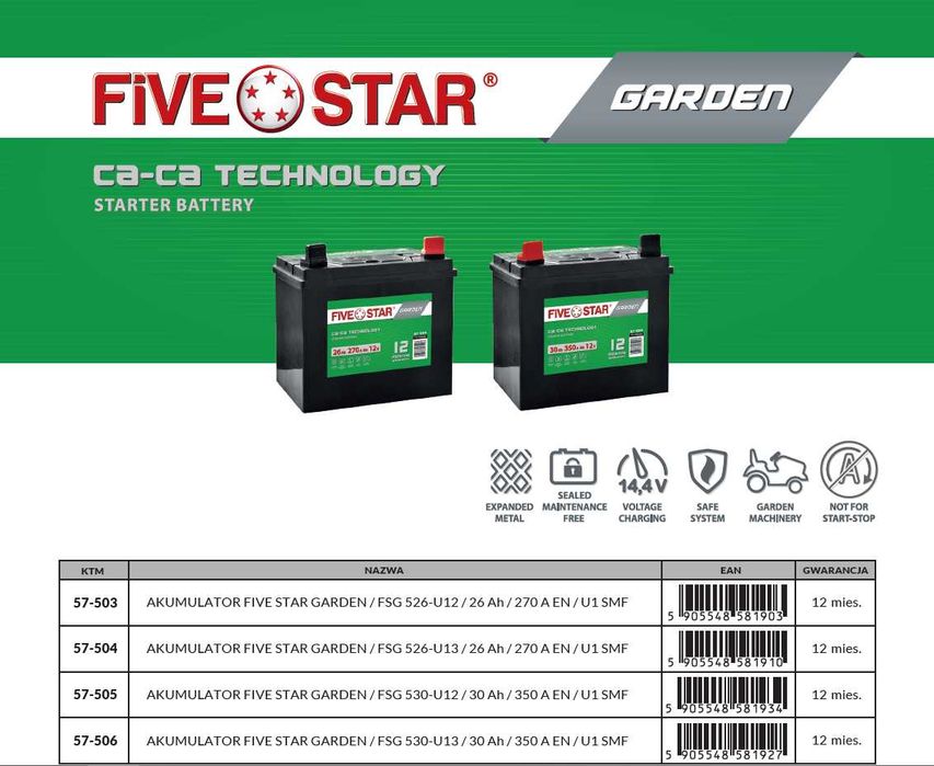 Akumulator Five Star GARDEN 26Ah 270A 12V