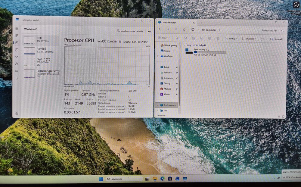 Dell OptiPlex 3090 Micro i5 10 gen 24GB RAM 512GB SSD Win11 Pro Zestaw
