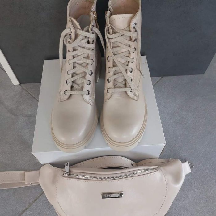 Eleganckie botki trapery wiosenne naturalna skóra