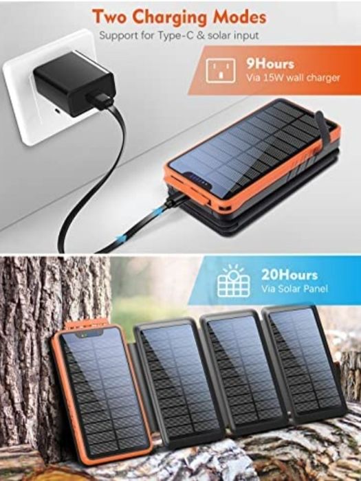Elzle Solar Power Bank 26800MАч, сонячний заряд з 4 сонячними панелями