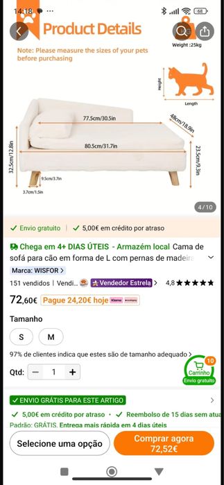 Cama cao/ gato em embalagem original, nunca usada