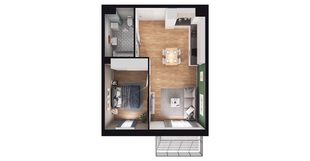 2-pokojowe mieszkanie 42 m² + balkon Bezpośrednio - Widok 3