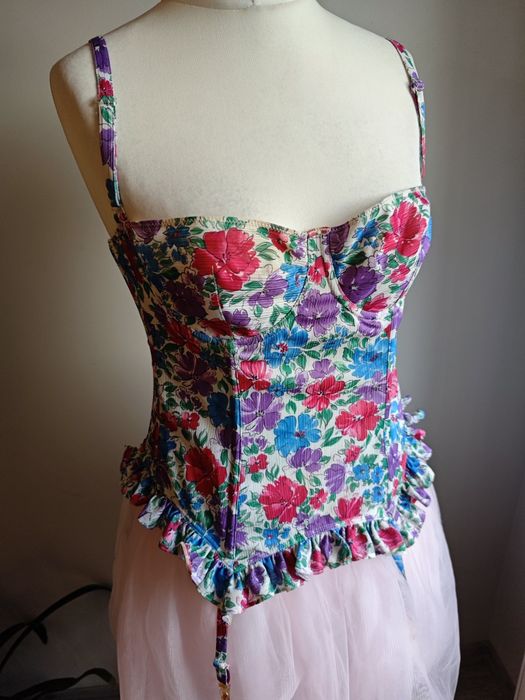 Gorset w kwiaty Mamselle 80B M retro vintage premium kwiatowy falbany lata 90