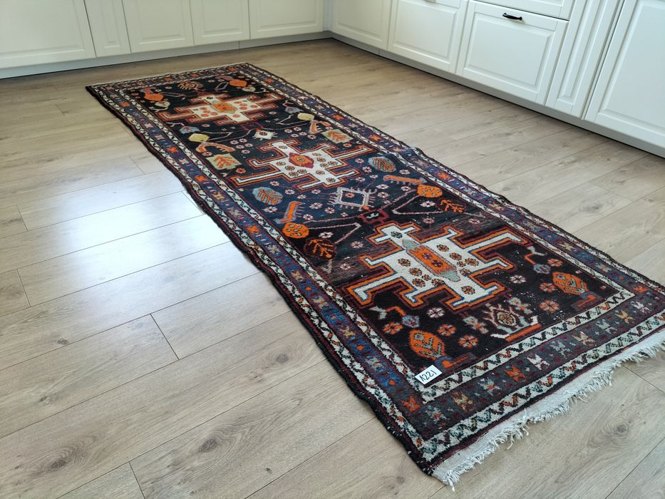 Niespotykany wełniany ręcznie tkany Irański chodnik 100x275cm