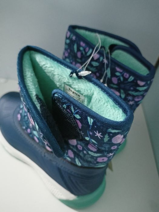 Wodoodporne śniegowce 29 gumowe buty zimowe kozaki ocieplone na rzep