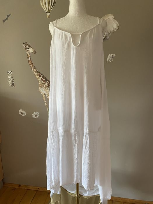 Next Summer Boutique biała sukienka maxi 100% wiskoza boho plażowa 44