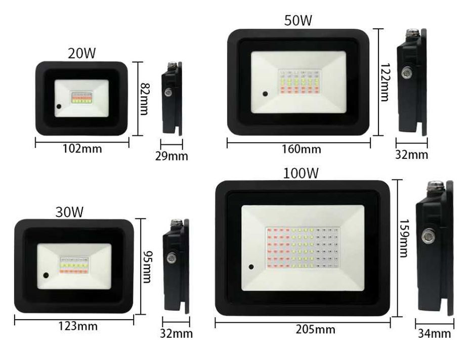 Holofote RGB 20W, 30W, 50W, 100W IP68 A prova de Agua