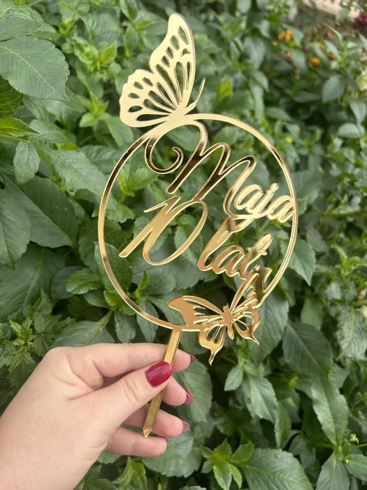 Topper na tort plexi złote lustro