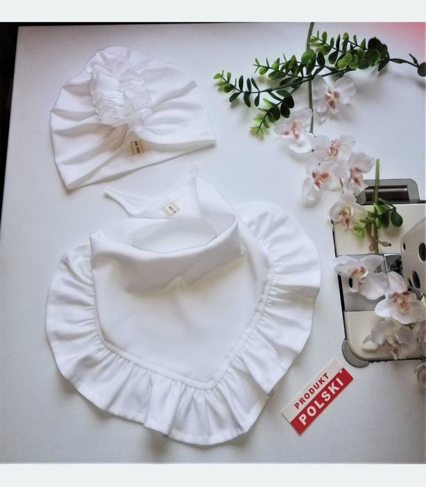 Czapka turban + chusta wiązana z falbanką  * komplet handmade *