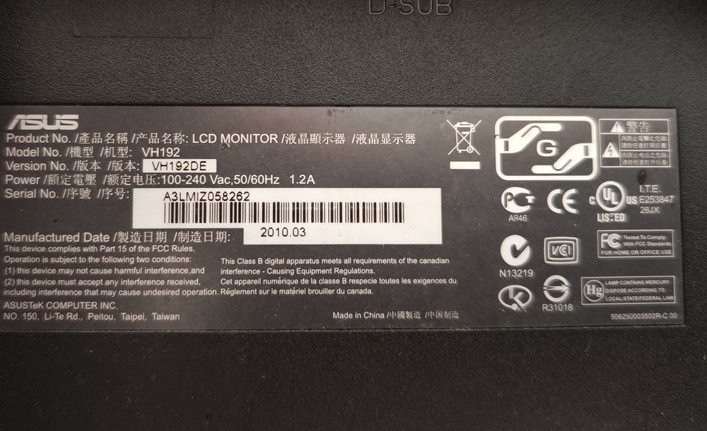 Monitor Asus  vh192de