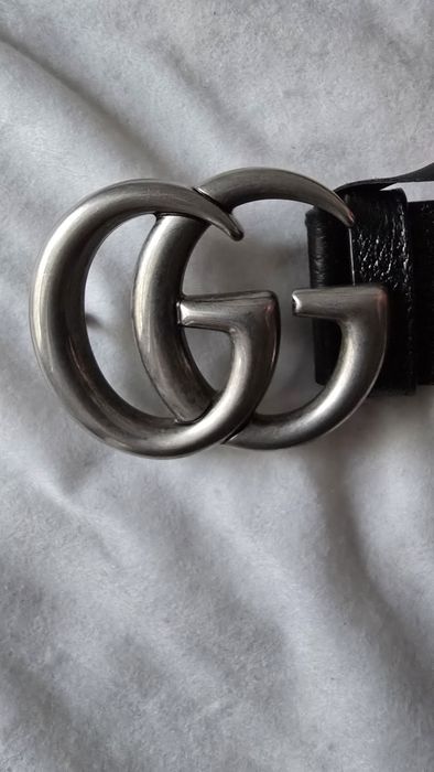 Gucci skórzany męski pasek czarny ze srebrna klamrą