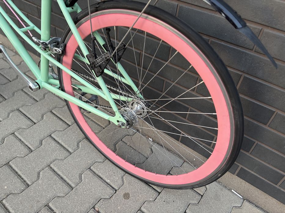 Rower miejski Polka Bikes Landrynka 48cm dwustronna piasta - ostre koło i wolnobieg