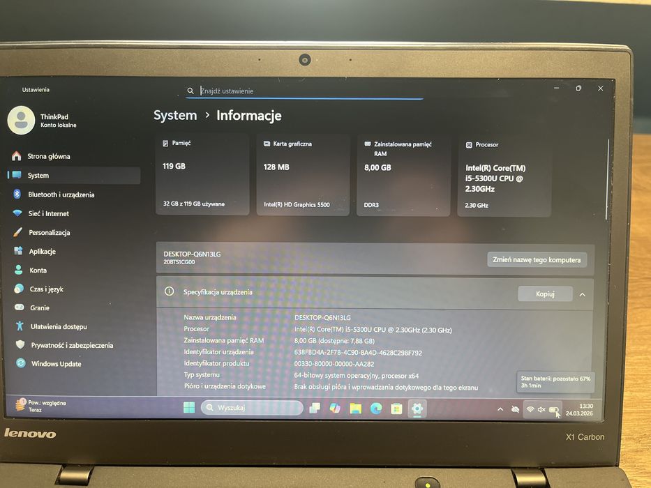 Lenovo ThinkPad X1 Carbon i5 8/120 GB