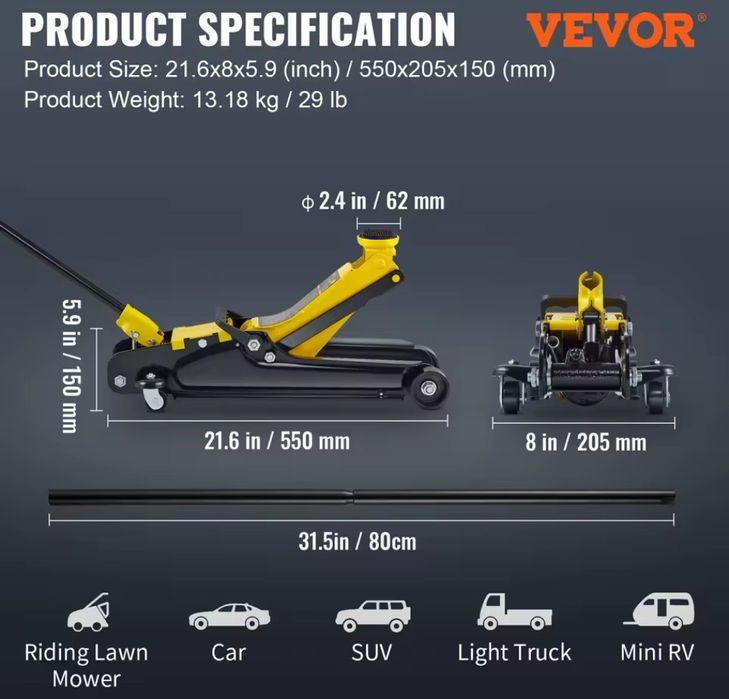 Macaco Hidráulico VEVOR 2.5T