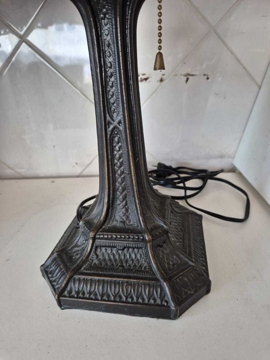 Candeeiro de mesa retro quadrado Tiffany com vitral de 35 cm