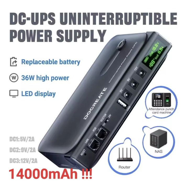 UPS 14000mAh 5V 9V 12V 1A  dc1018l +4*3500mAh EVE 35V УПС ДБЖ роутера