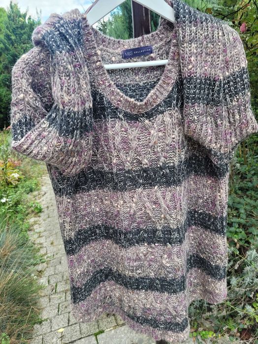 Sweter M&S z wełną 42/44/46 beżowy/brązowy efektowna dzianina