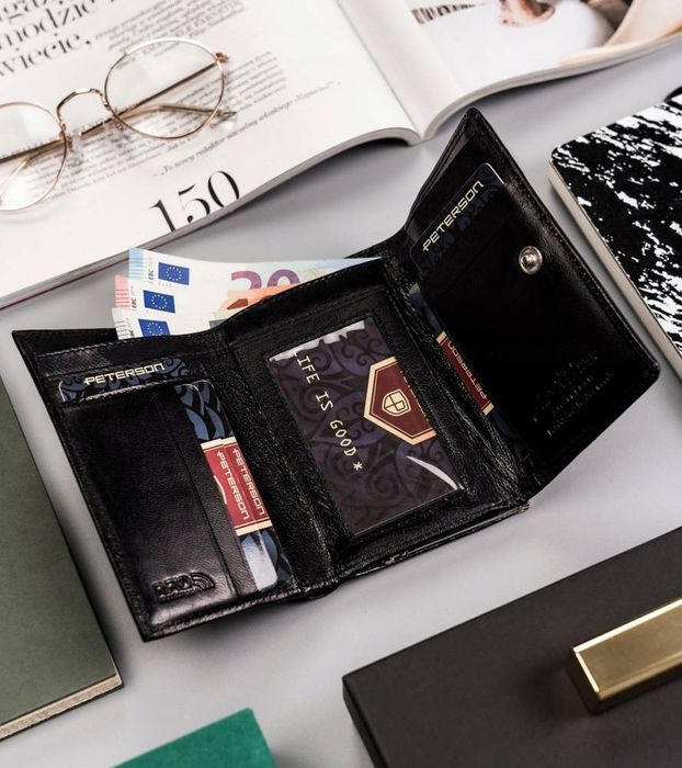 skórzany portfel damski na bigiel i zatrzask - peterson