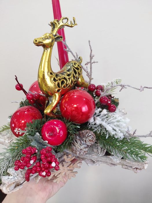 Świąteczny stroik na stół komodę ze świeczką home&you