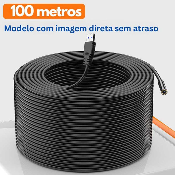 Camera de inspeção 100M com monitor LCD cabo semi rigido USB bateria
