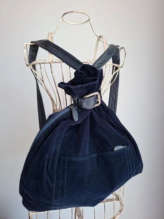 Marc Cain plecak welurowy ze skórzanymi wstawkami leather luxury designer
