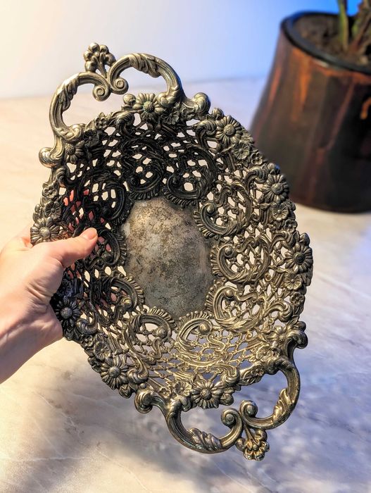 Ażurowa patera platerowana srebrem owocarka antyk