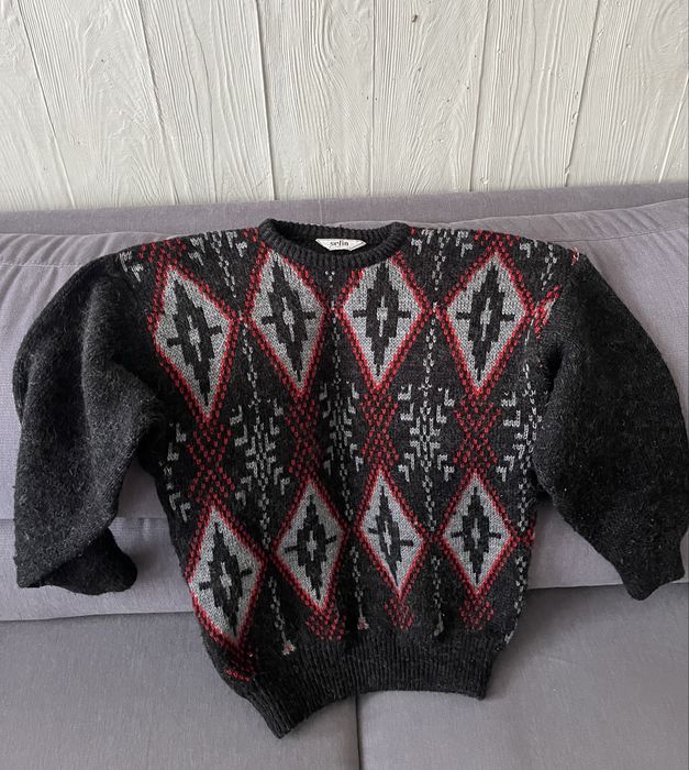 Sweter  we wzory z dzianiny z okresu PRL Vintage
