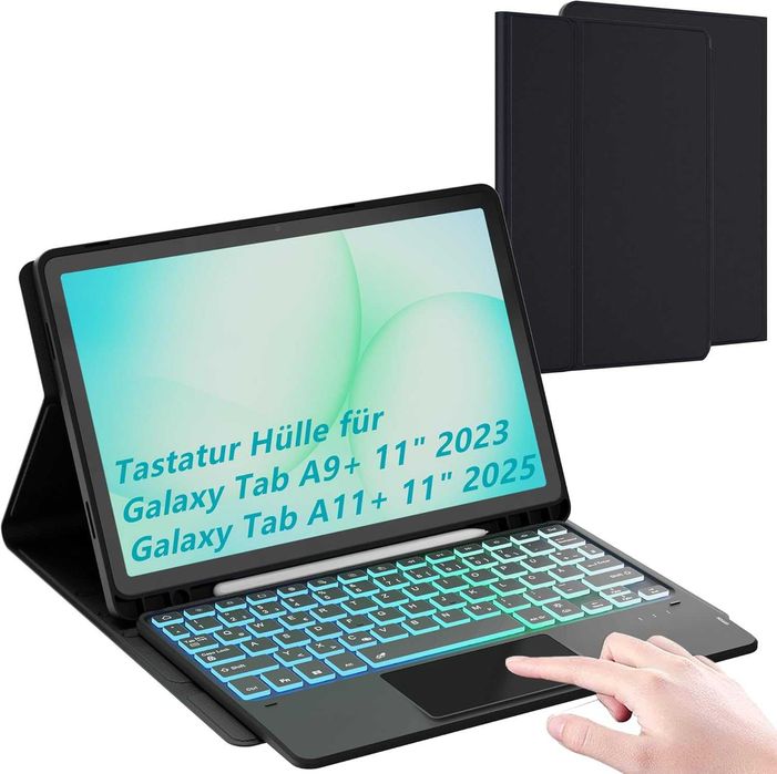 Etui Samsung Galaxy Tab A9+ 2023 (SM-X210/X215/X216B) z klawiaturą QWERTZ 3-strefowa 7-kolorowa klawiatura podświetlana z gładzikiem