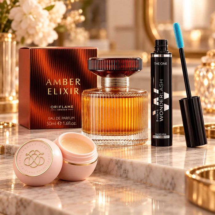 Amber Elixir Oriflame + tusz Wonder Lash + Tender Care