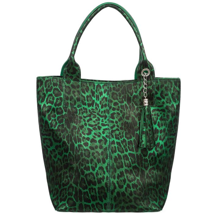VERA PELLE torebka damska skórzana shopper w panterkę V515 zielona