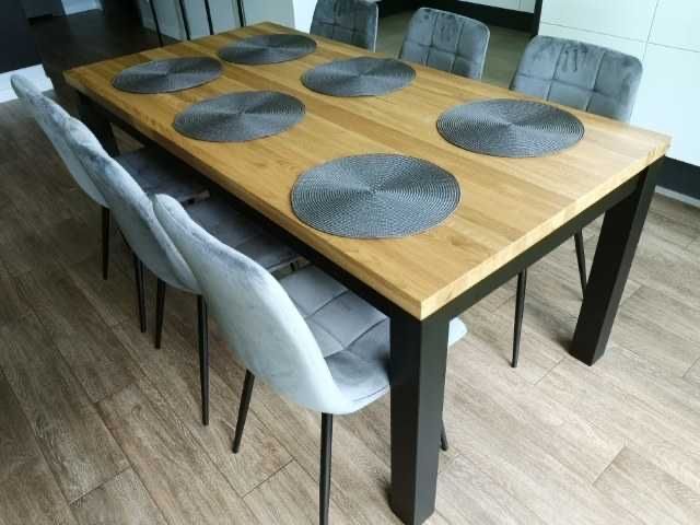 Stół dębowy metalowy – naturalny dąb i metalowe nogi