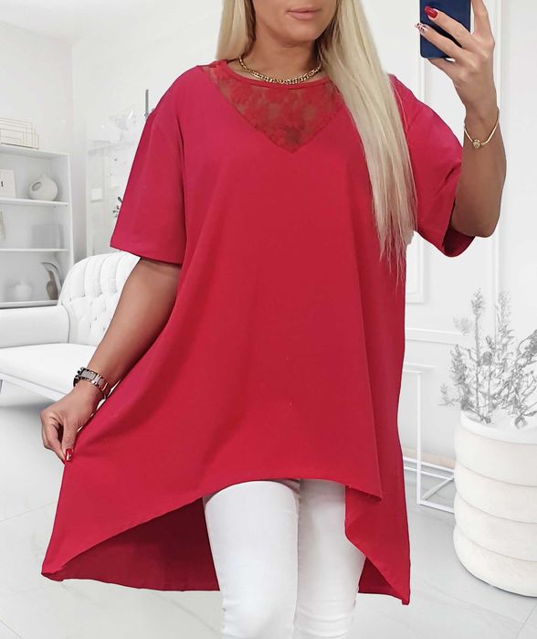 Elegancka bluzka plus size tunika duży rozmiar koronka bawełna