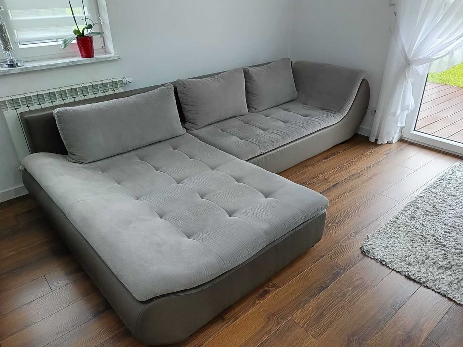 Kanapa rozkładana + poduszki wygodna szara 300cm x 180 cm