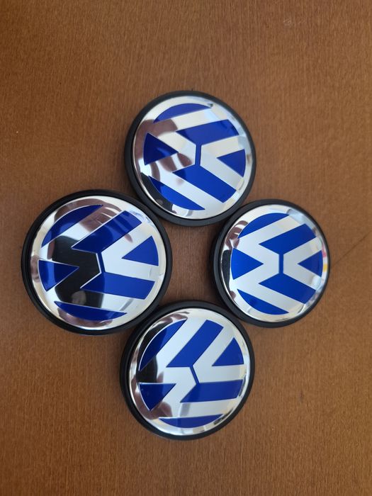 kołpaki dekielki  w alu felgię do vw średnia 56/52mm niebiesko  srebne