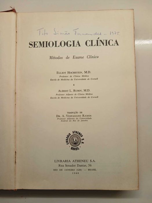 livro de medicina usado "semiologia clínica" de hochstein e rubin 1968