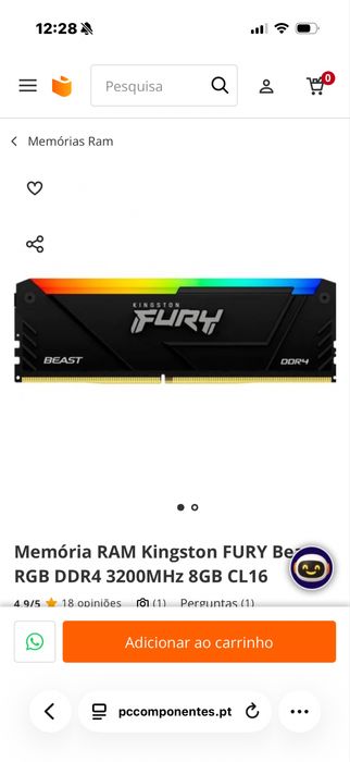 Memoria ram 8gb da fury rgb