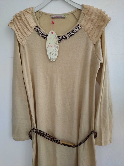 Cream-colored nightgown with buttons and tiger-print belt – Size L/XL – New!64730210820610123