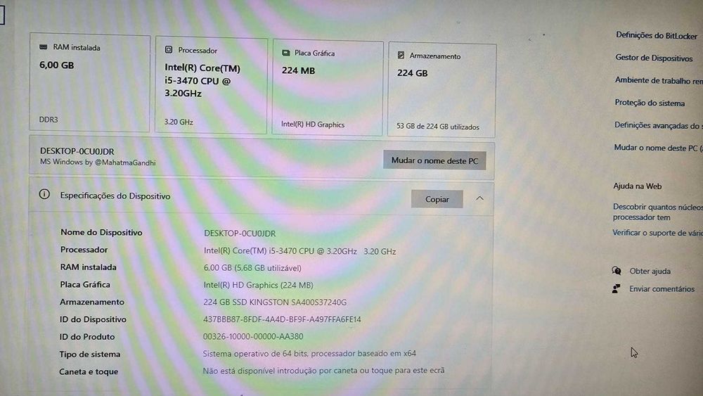 PC Desktop Fujitsu Intel Core i5-3470 6GB RAM c/ Monitor LG