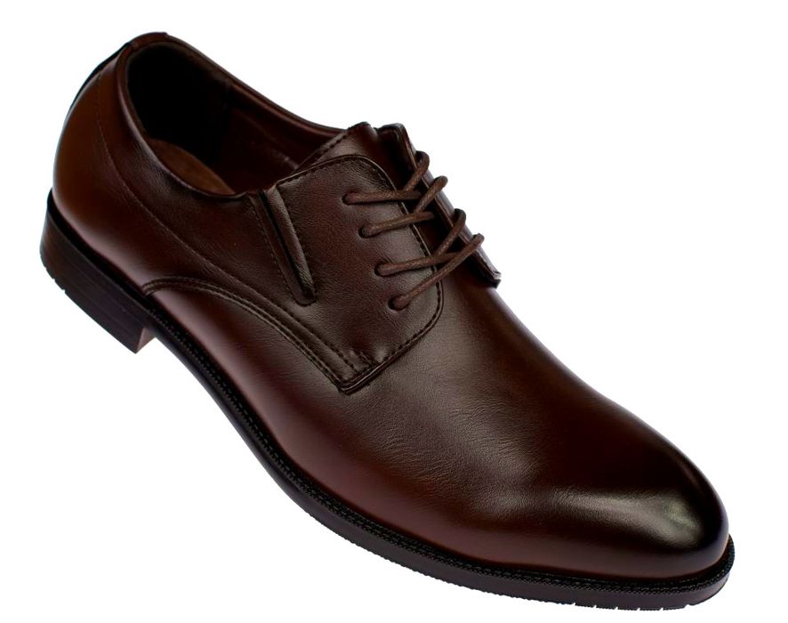 Półbuty męskie eleganckie gładkie P-4-0747 brązowe z gumami rozmiar: 45