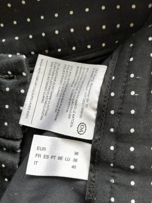 C&A czarne cygaretki w białe grochy /kropki 36