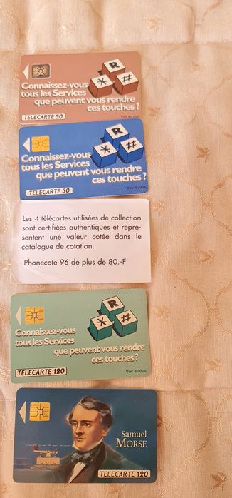Conjunto de 4 cartas telefónicas Francesas