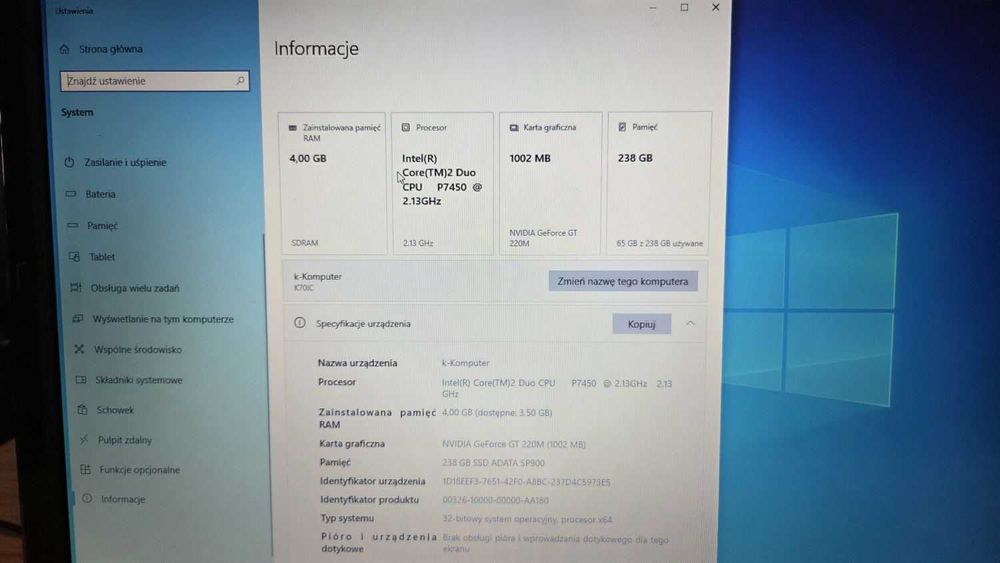 Laptop ASUS K701C 17" Intel Care 2 Duo  GeForce GT220M 4Gb RAM