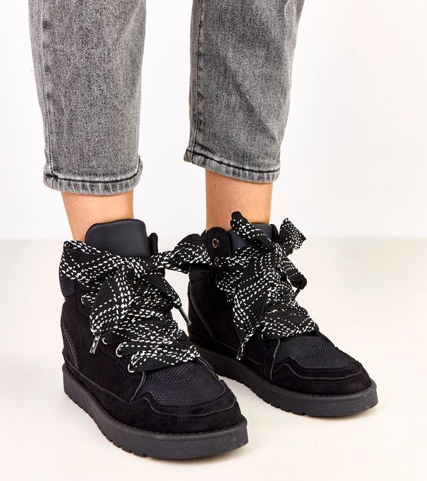 Czarne sneakersy wysokie z grubymi sznurówkami Klevis