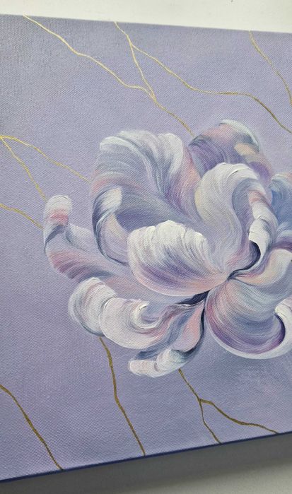 Obraz kwiat ze złotem i strukturą, 30x30cm ręcznie malowany