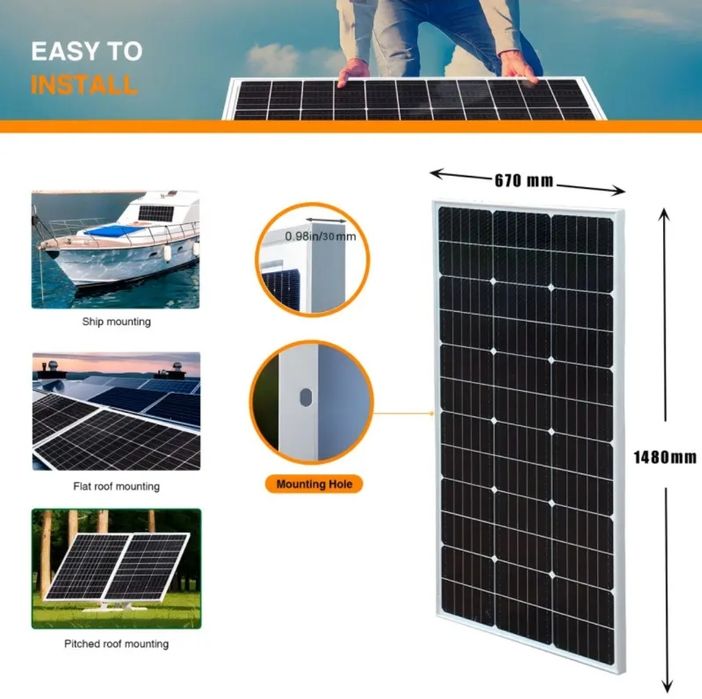 Солнечная сонячна батарея панель монокристалл 150W 200W 18V 36V